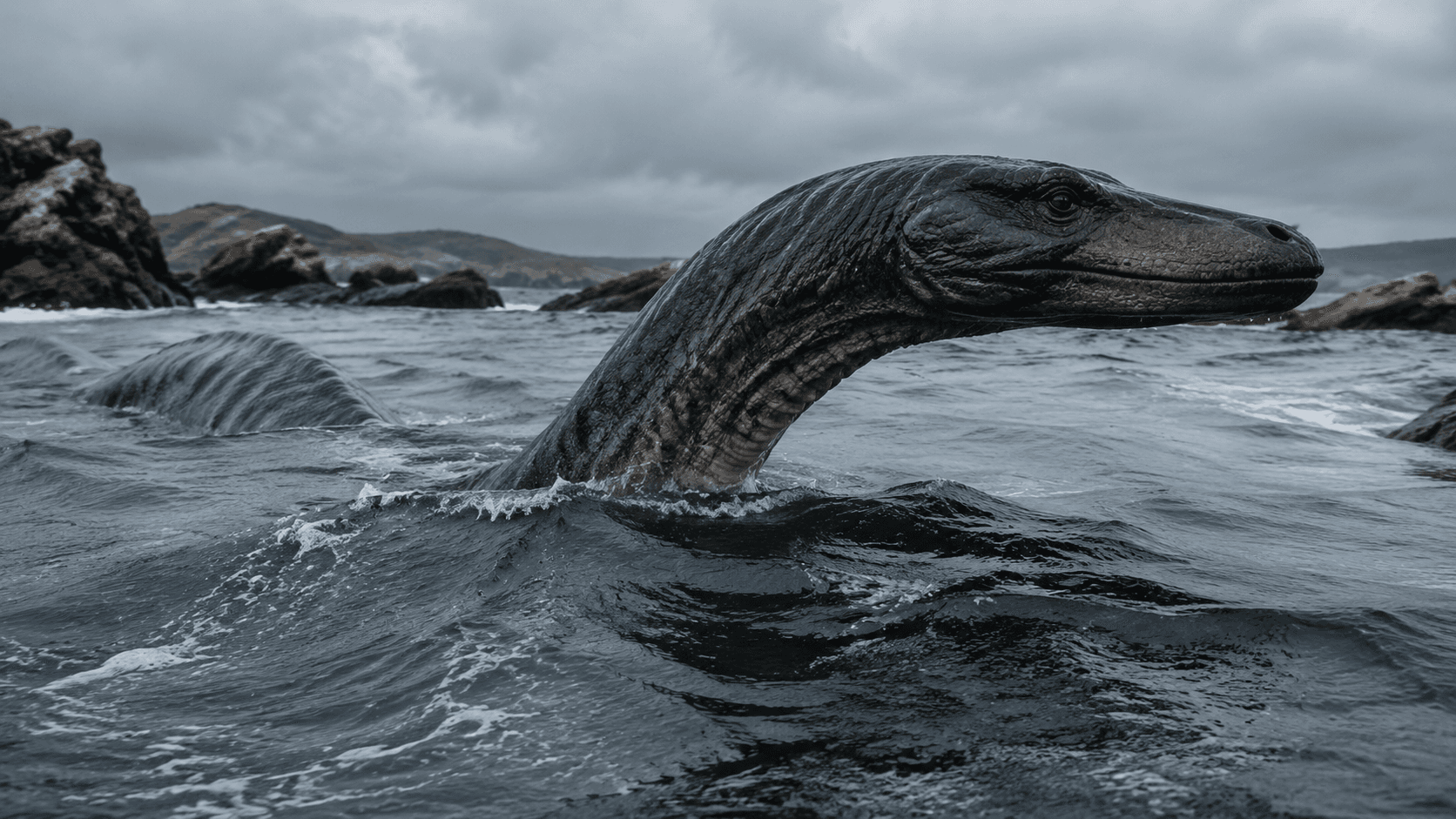 Realistic sea serpent in cold ocean water