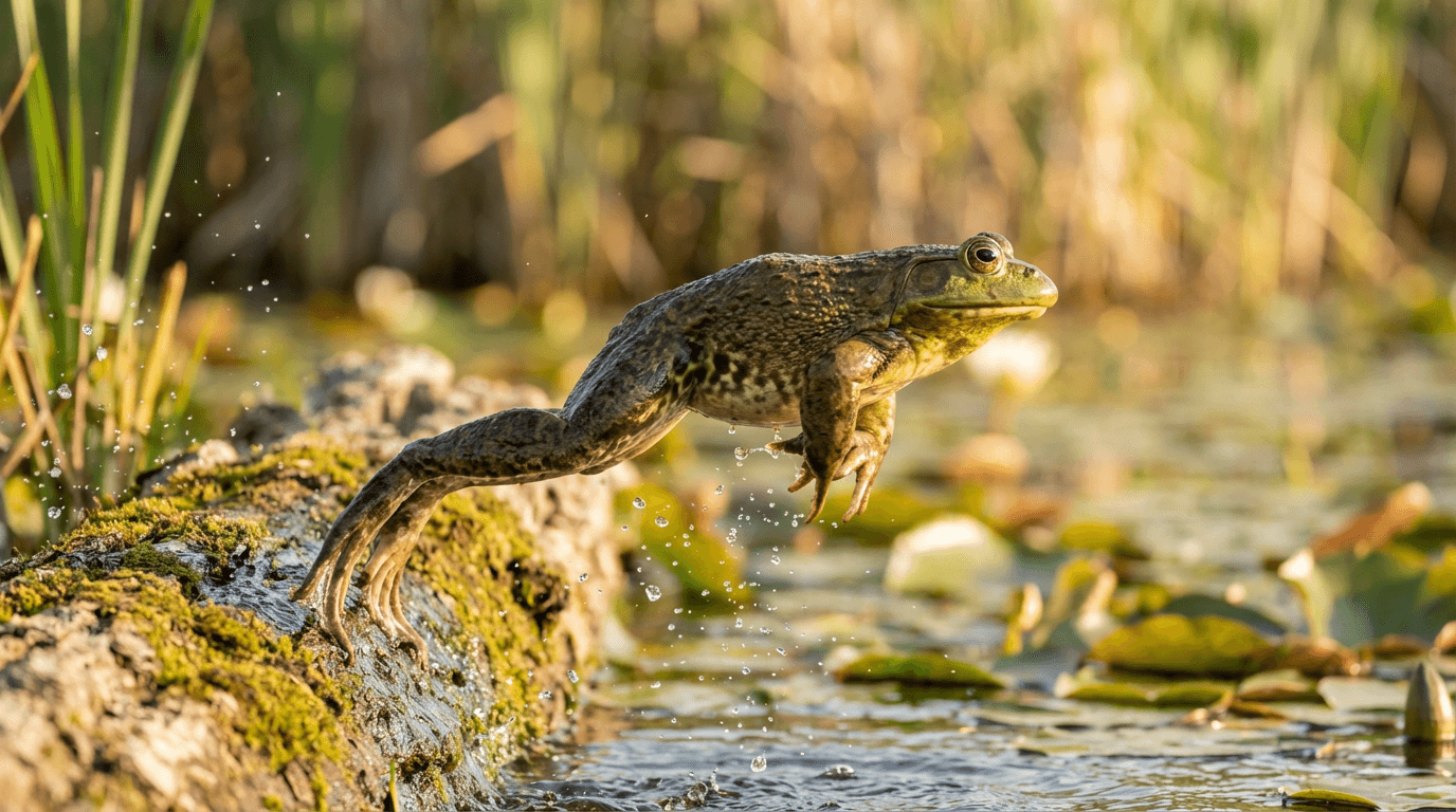 AI-generated American Bullfrog image: American Bullfrog Action Shot. Amphibians. North America.