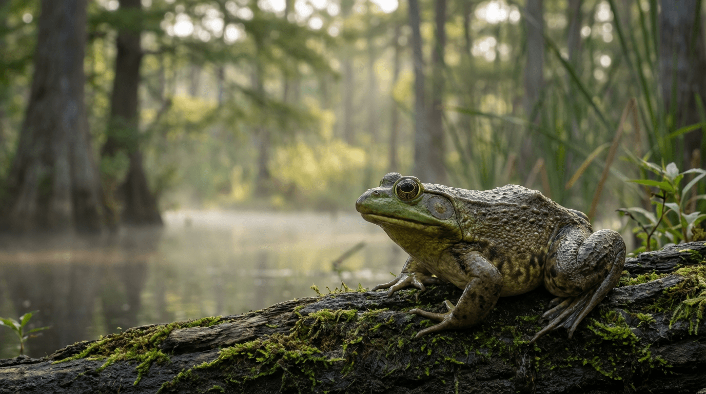 AI-generated American Bullfrog image: American Bullfrog in Natural Habitat. Amphibians.