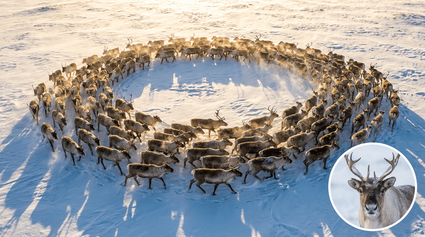 KI-generiertes Bild von Arctic Reindeer: Arctic Reindeer Actionaufnahme. Säugetiere. Lapland Arctic tundra.