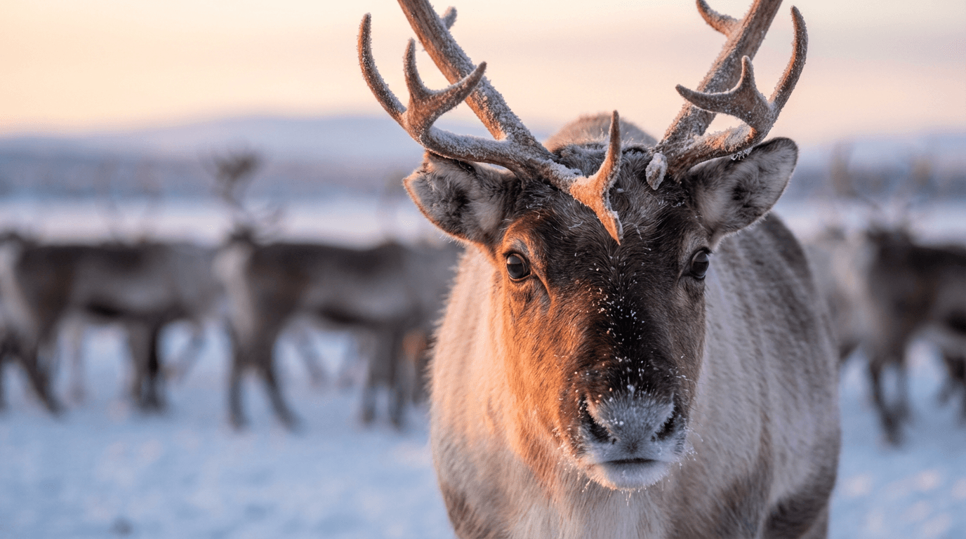 KI-generiertes Bild von Arctic Reindeer: Arctic Reindeer Porträt. Säugetiere. Lapland Arctic tundra.
