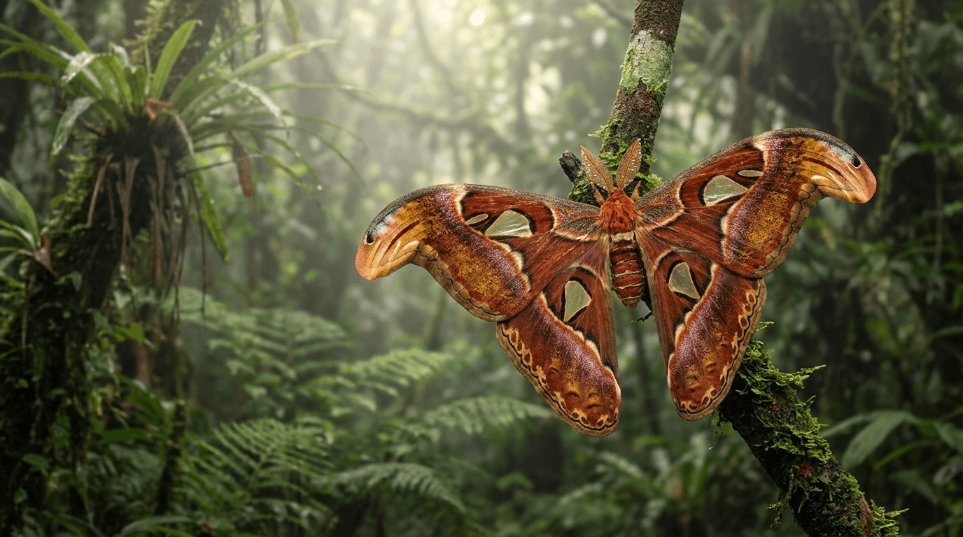AI-generated Atlas Moth image: Atlas Moth in Natural Habitat. Invertebrates.