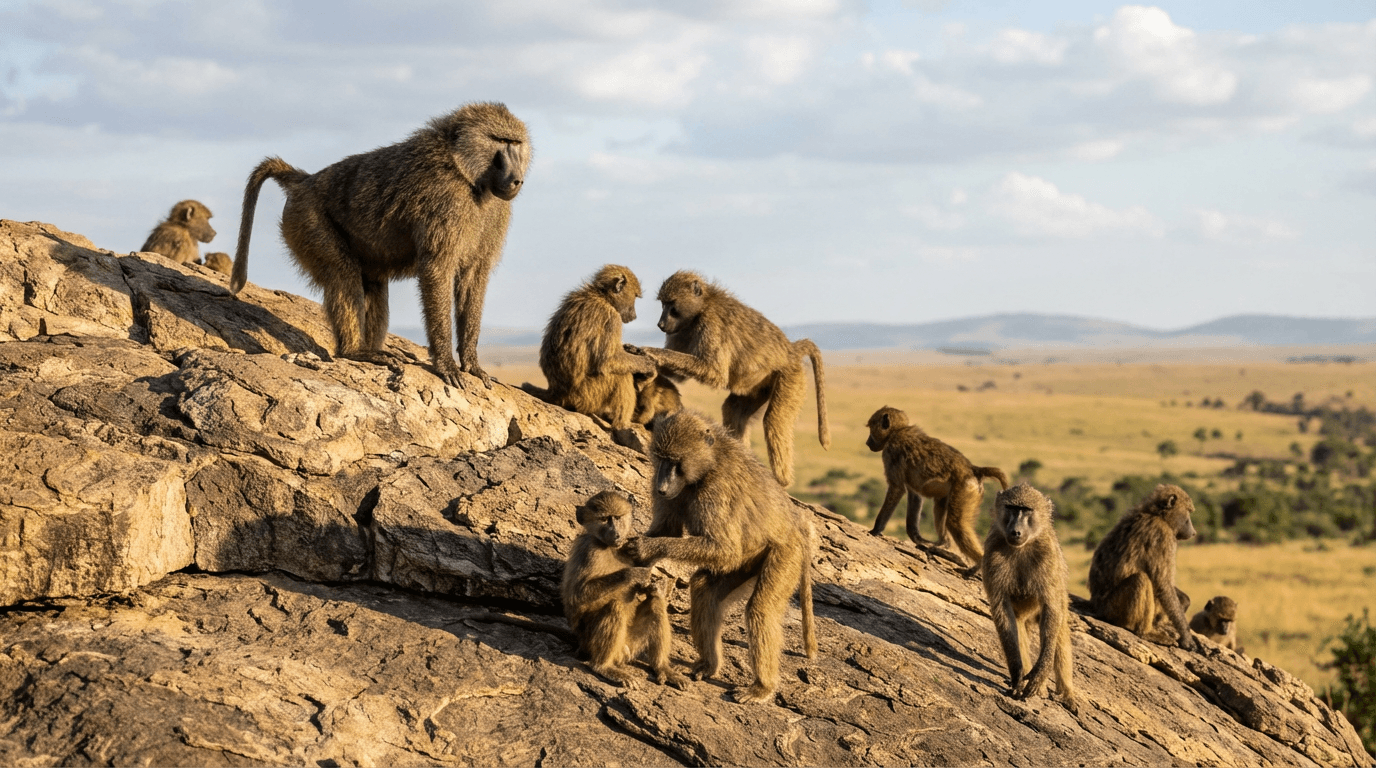 AI-generated Olive Baboon image: Olive Baboon in Natural Habitat. Realistic animal image sample.