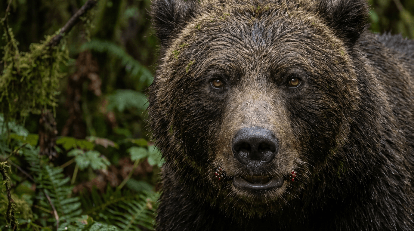 AI-generated Grizzly Bear image: Bear Portrait Close-up. Large Mammals. Alaskan Wilderness.