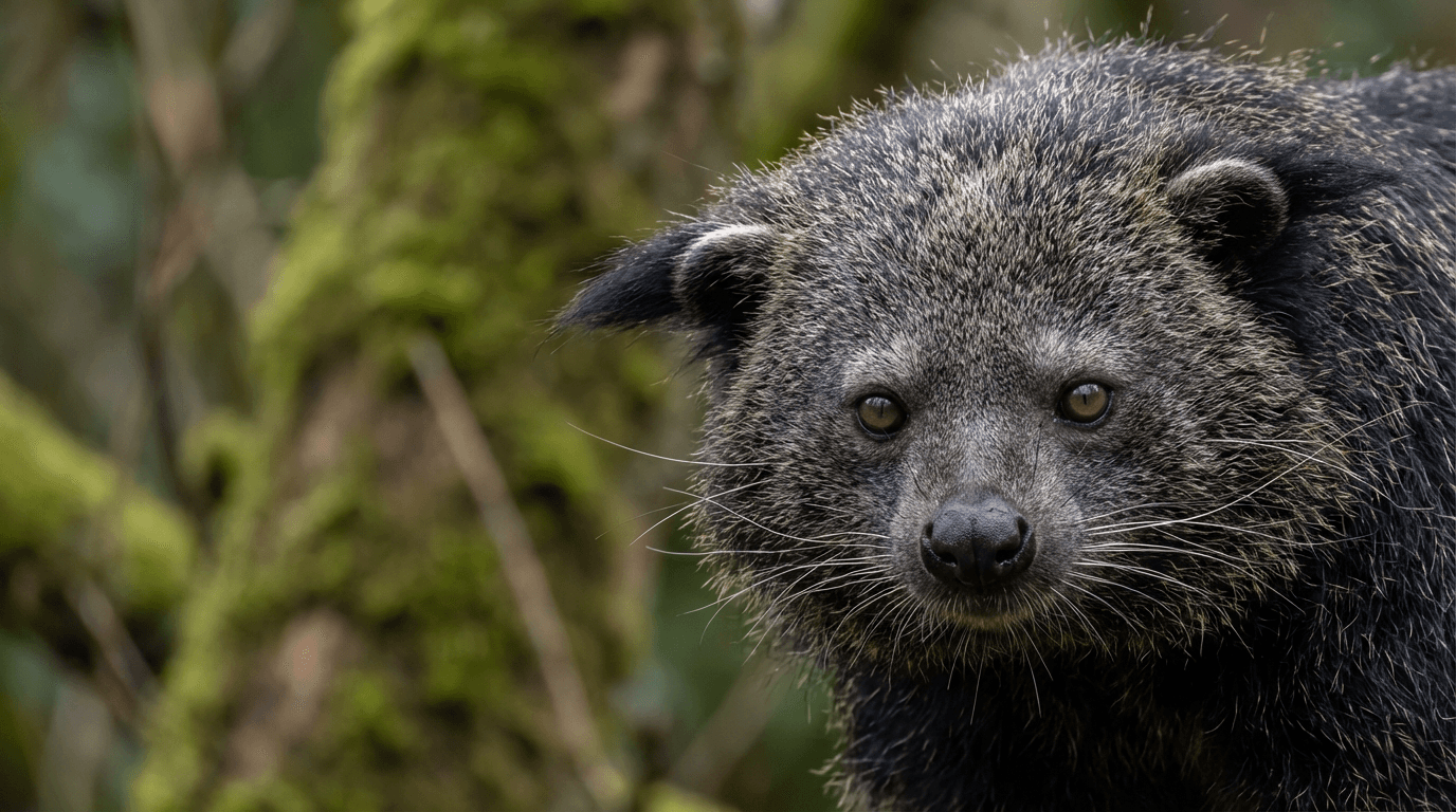 KI-generiertes Bild von Binturong: Binturong Close Porträt. Kleine Säugetiere. Southeast Asian Rainforests.