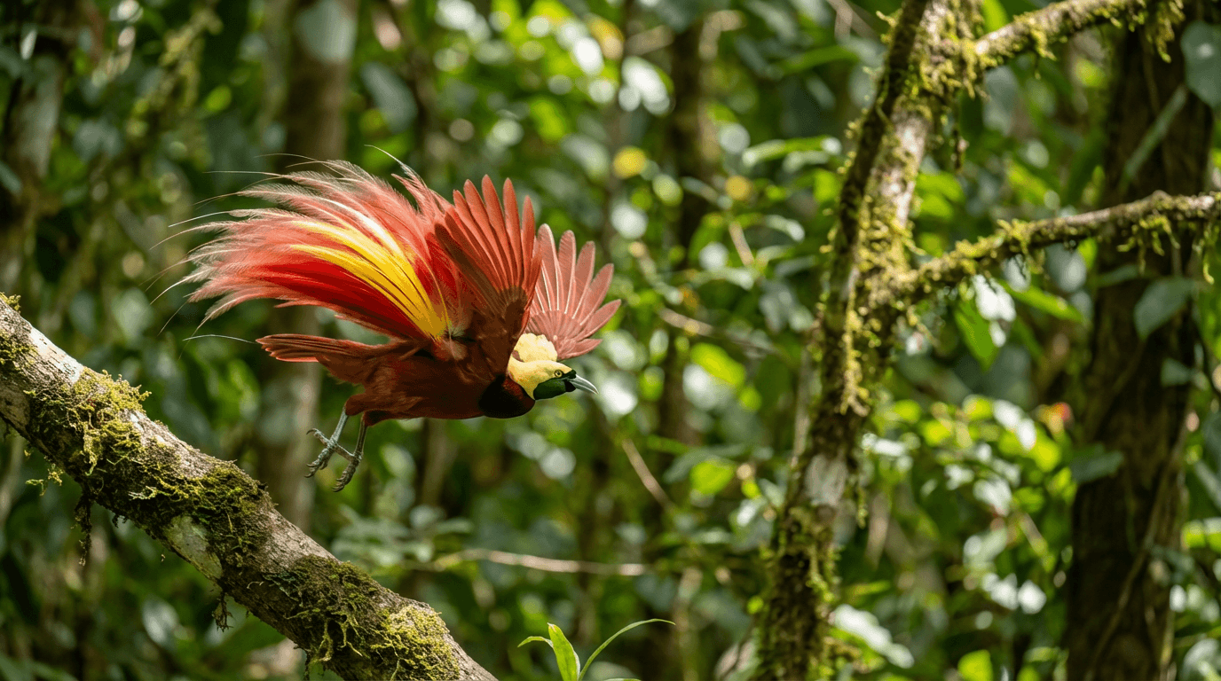 KI-generiertes Bild von Birds of Paradise: Birds of Paradise Actionaufnahme. Vögel. New Guinea.