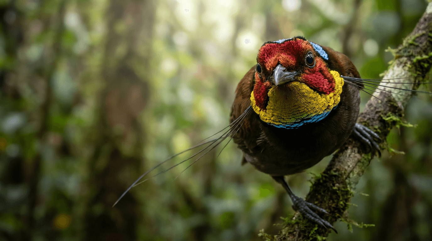 AI-generated Birds of Paradise image: Birds of Paradise Close Portrait. Birds. New Guinea.