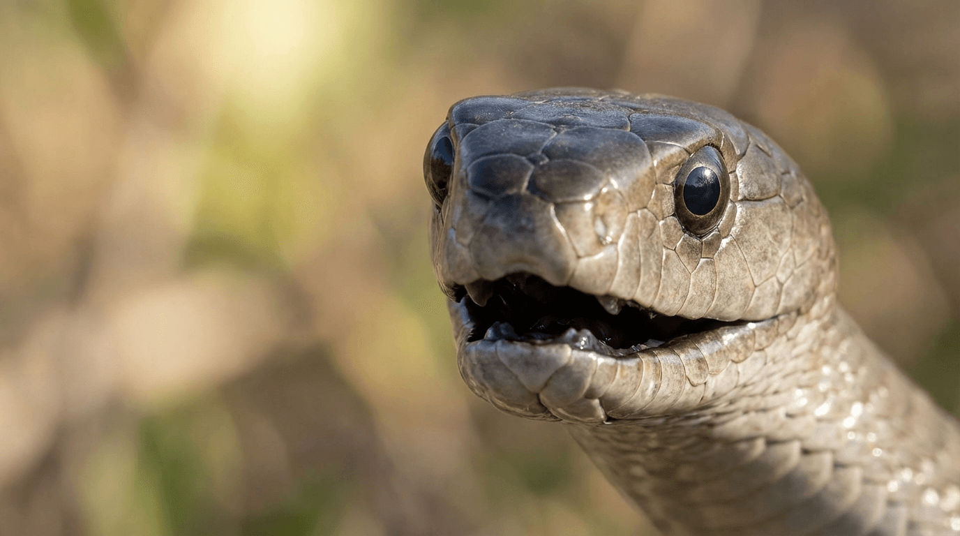 AI-generated Black Mamba image: Black Mamba Close Portrait. Reptiles. Sub-Saharan Africa.