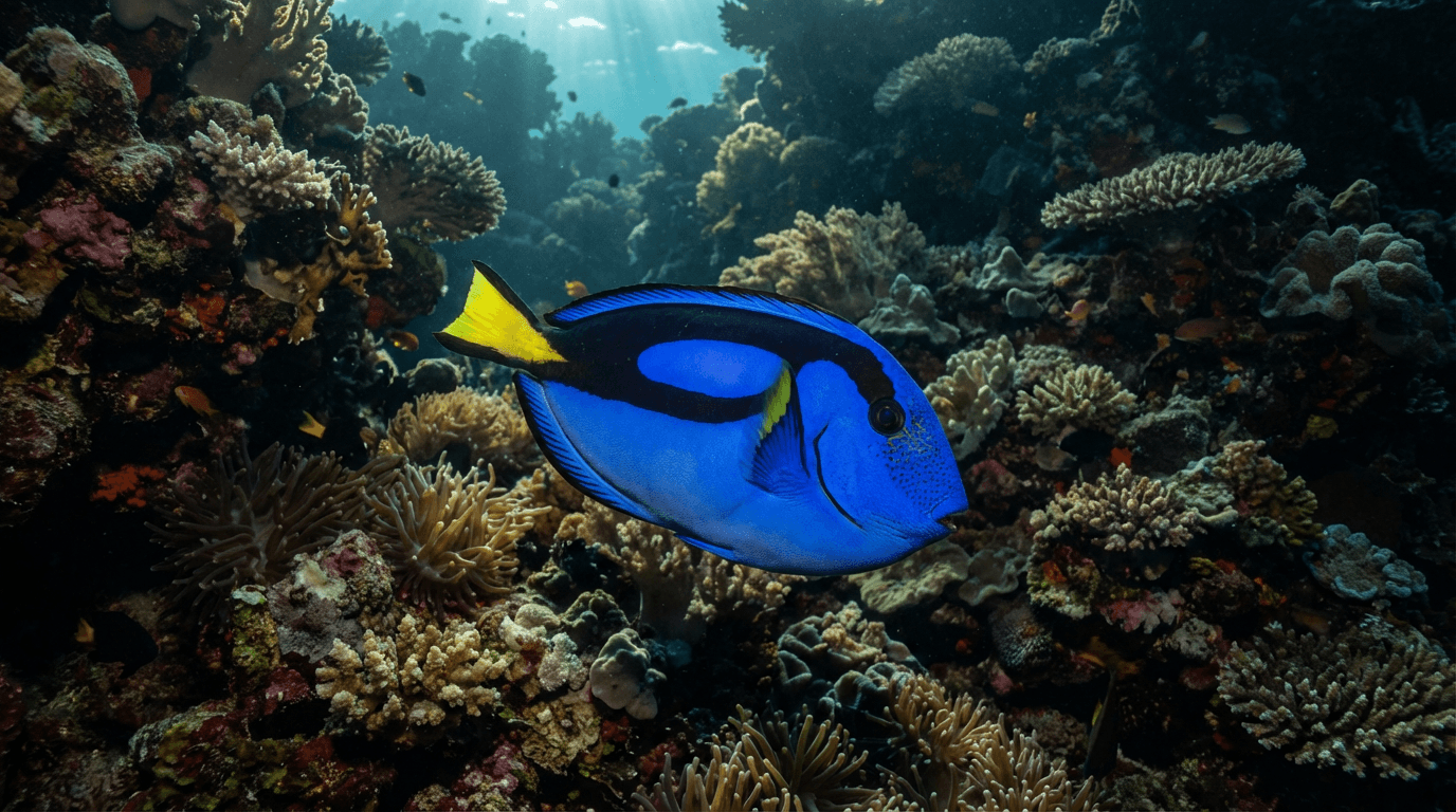 AI-generated Blue Tang image: Blue Tang in Natural Habitat. Marine Fish.