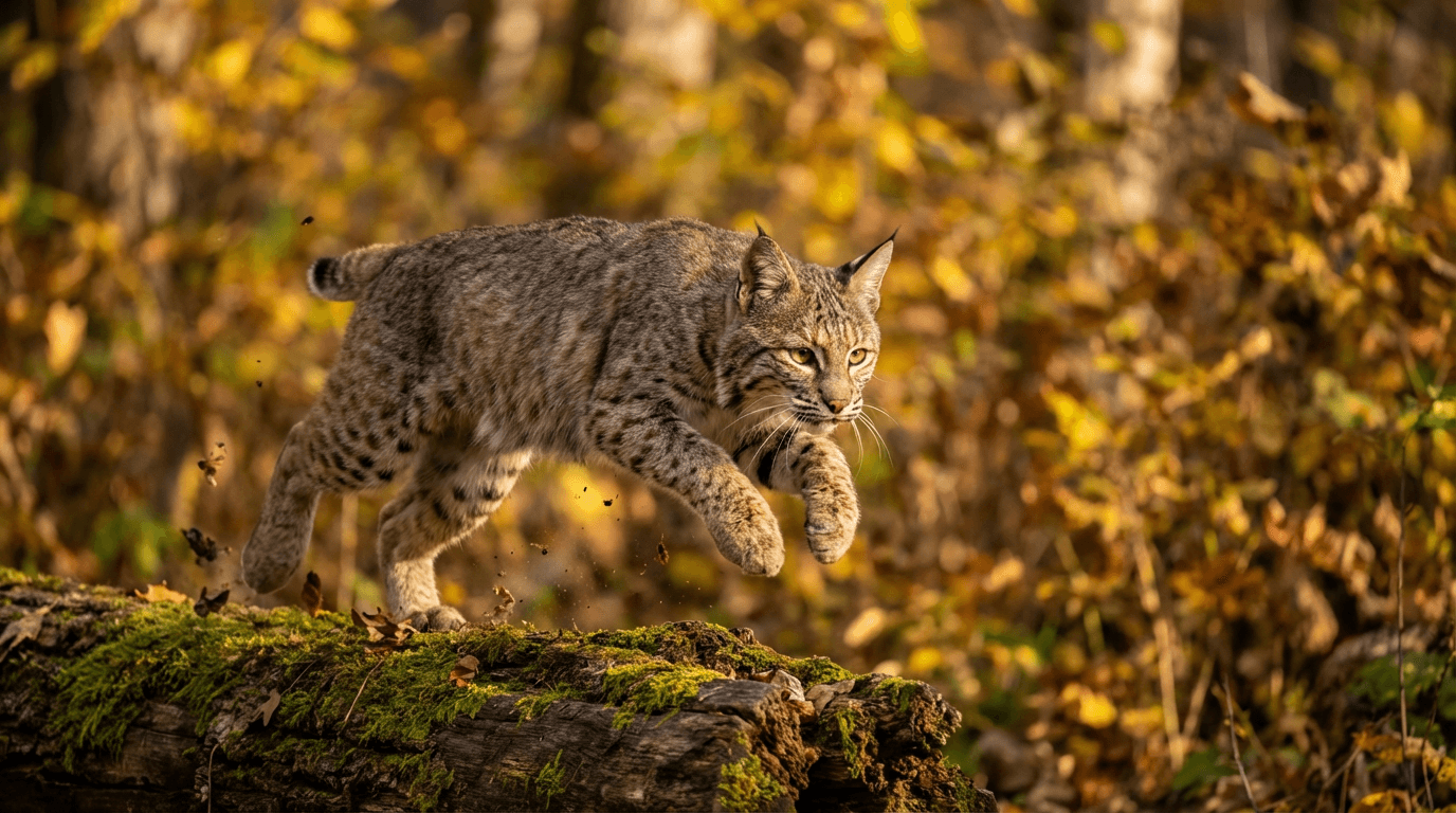 AI-generated Bobcat image: Bobcat Action Shot. Small Cats. North American Wilderness.