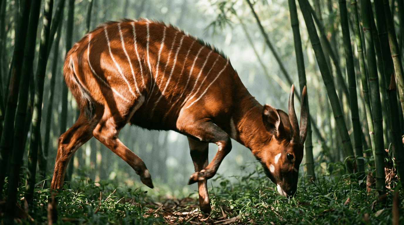 AI 生成的 Bongo 图片:Bongo 动作场景,哺乳动物. African rainforests。