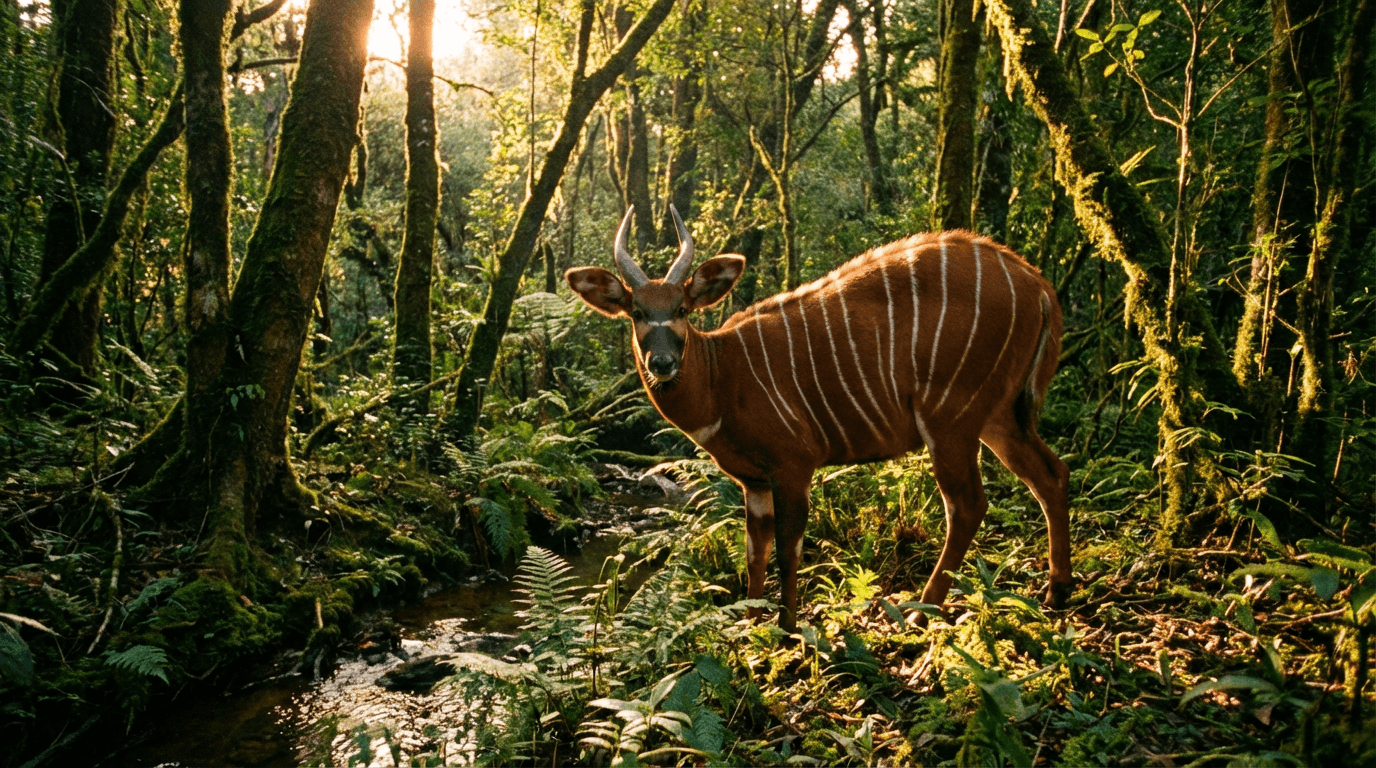 AI-generated Bongo image: Bongo in Natural Habitat. Mammals. African rainforests.