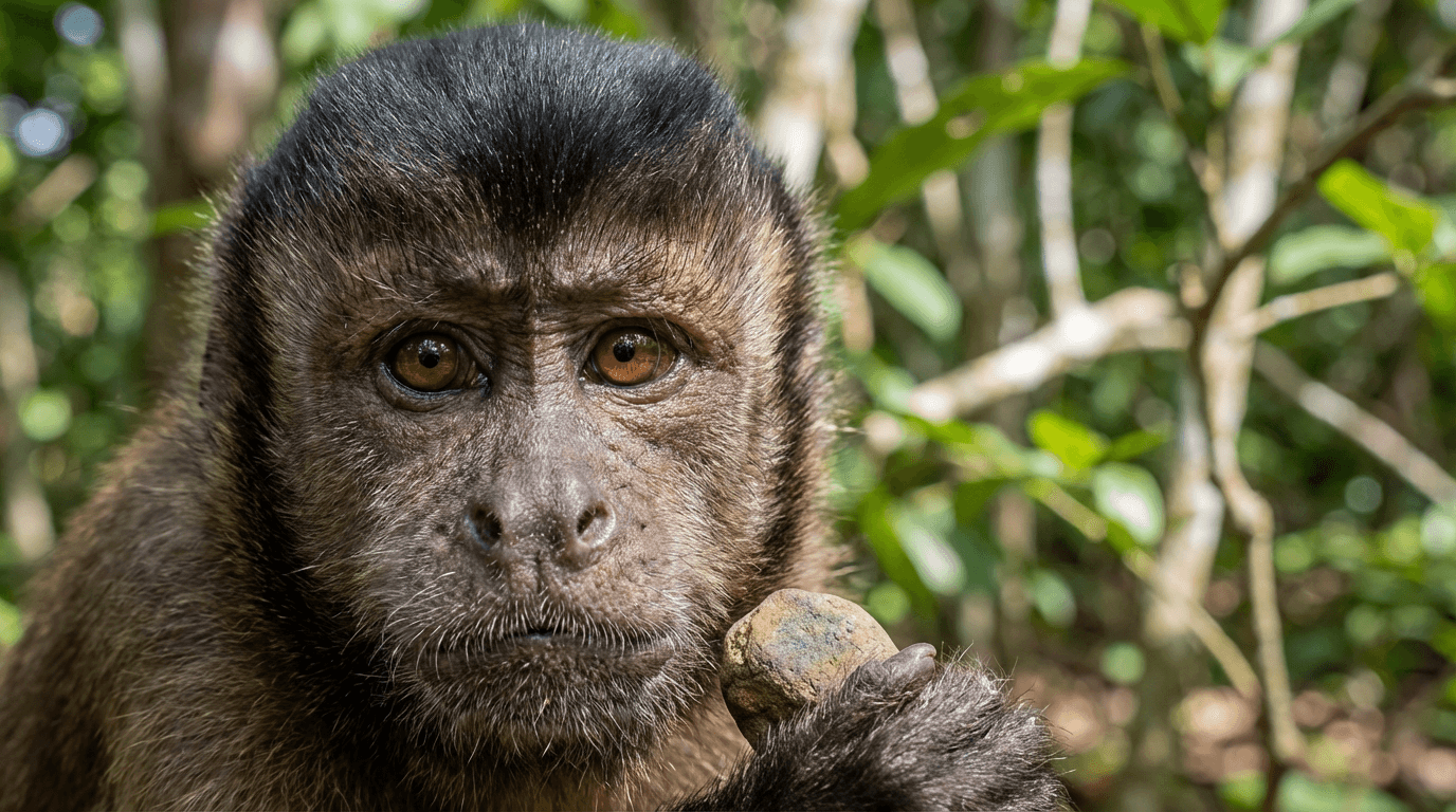 AI-generated Capuchin Monkey image: Capuchin Monkey Close Portrait. Primates. Central South American Forest.