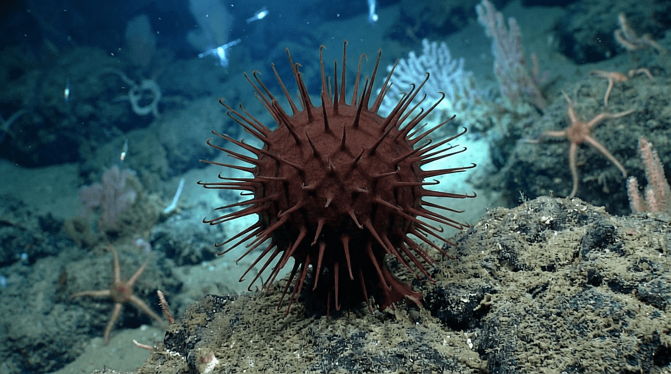 AI-generated Carnivorous Death-Ball Sponge image: Carnivorous Death-Ball Sponge in Natural Habitat. Marine Invertebrates.