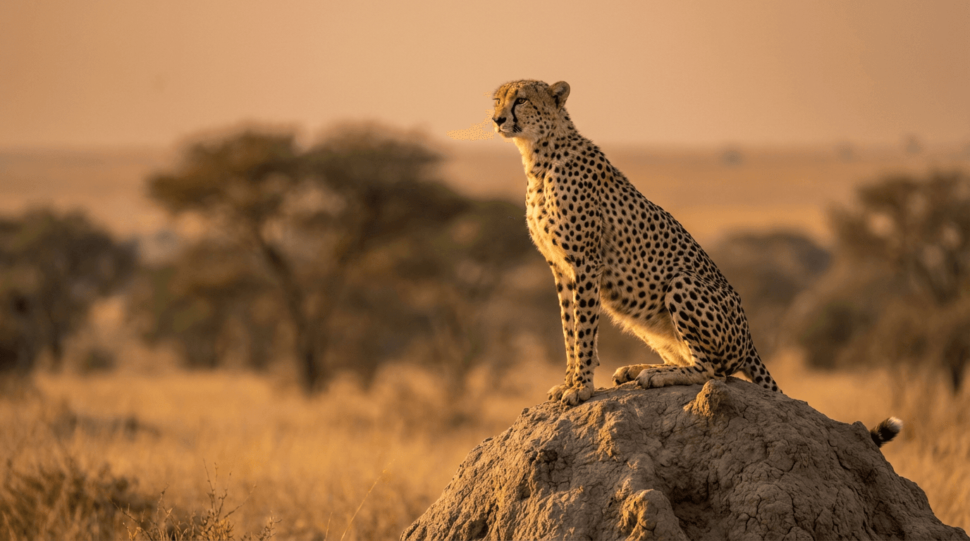 AI-generated Cheetah image: Cheetah on Termite Mound. Big Cats. African Plains.