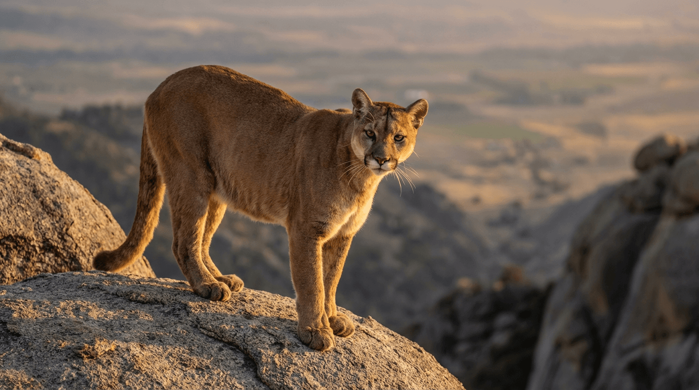 AI-generated Mountain Lion image: Cougar on Rocky Outcrop. Rocky Mountains. Realistic animal image sample.