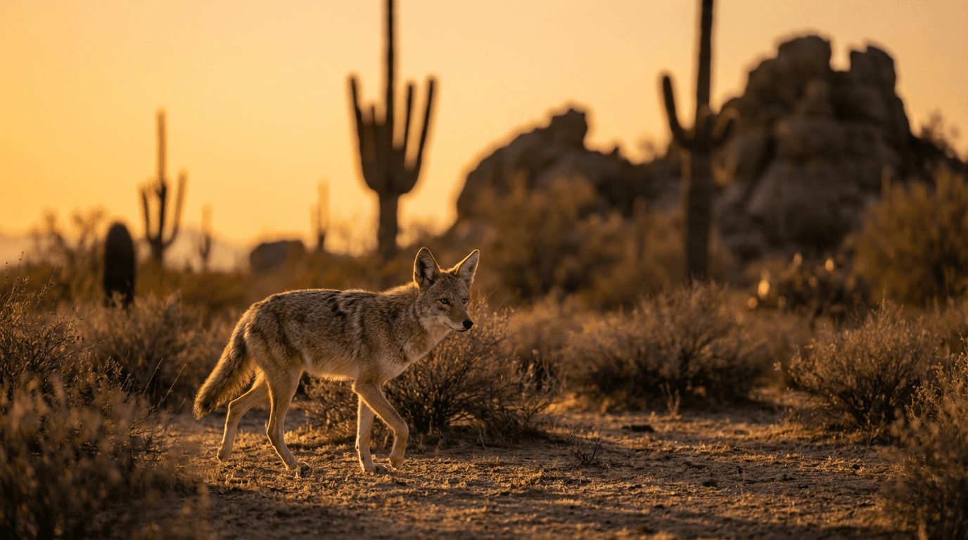 KI-generiertes Bild von Coyote: Coyote im natürlichen Lebensraum. Realistisches Tierbild-Beispiel.
