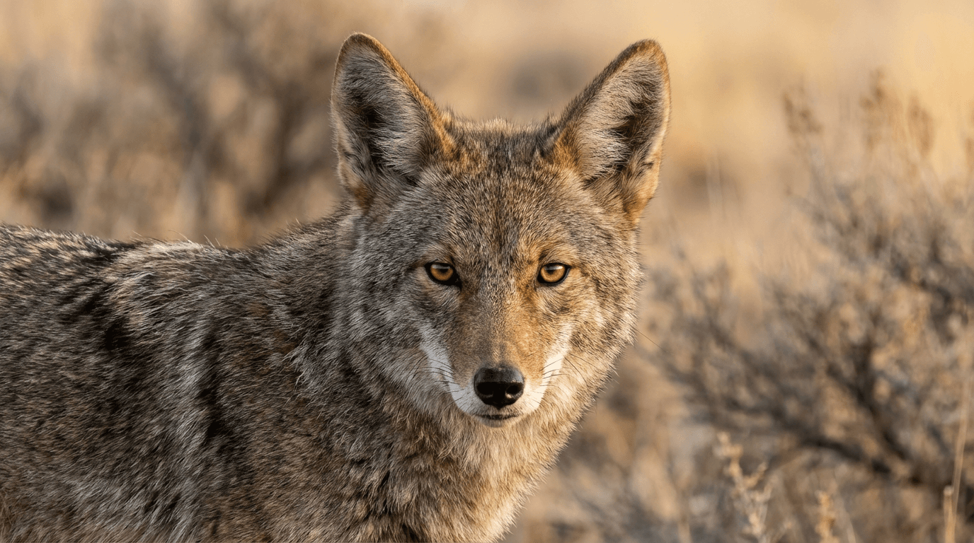 KI-generiertes Bild von Coyote: Coyote Face Close-up. Hundeartige. North American Deserts.