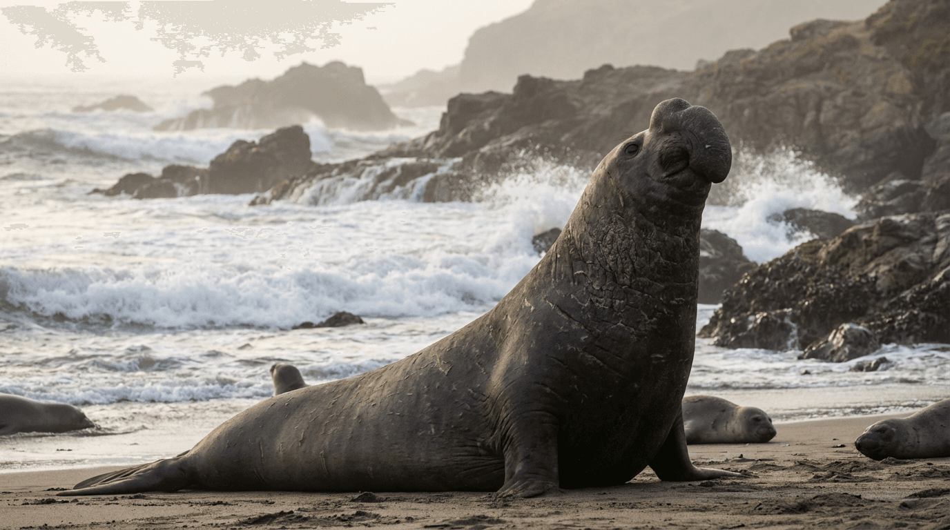 AI-generated Elephant Seal image: Elephant Seal in Natural Habitat. Realistic animal image sample.