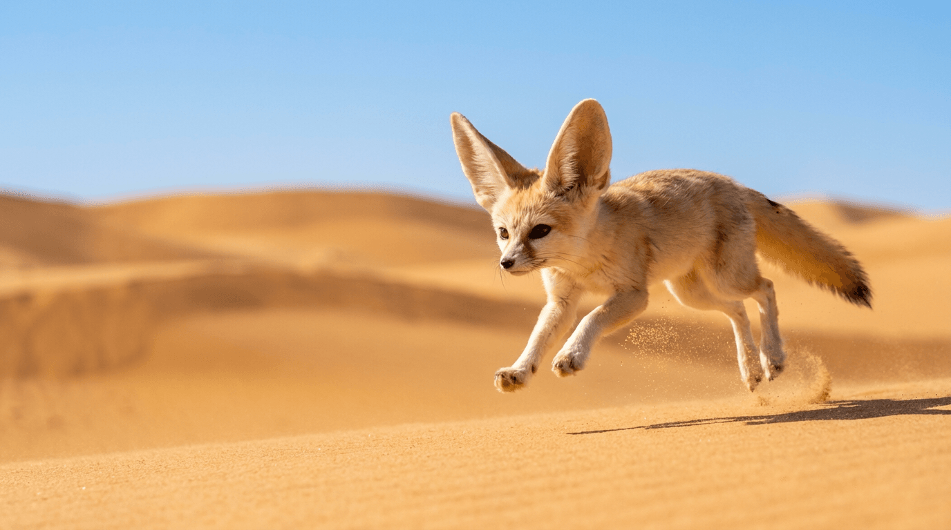 AI-generated Fennec Fox image: Fennec Fox in Action. Popular Animals. Sahara Desert.