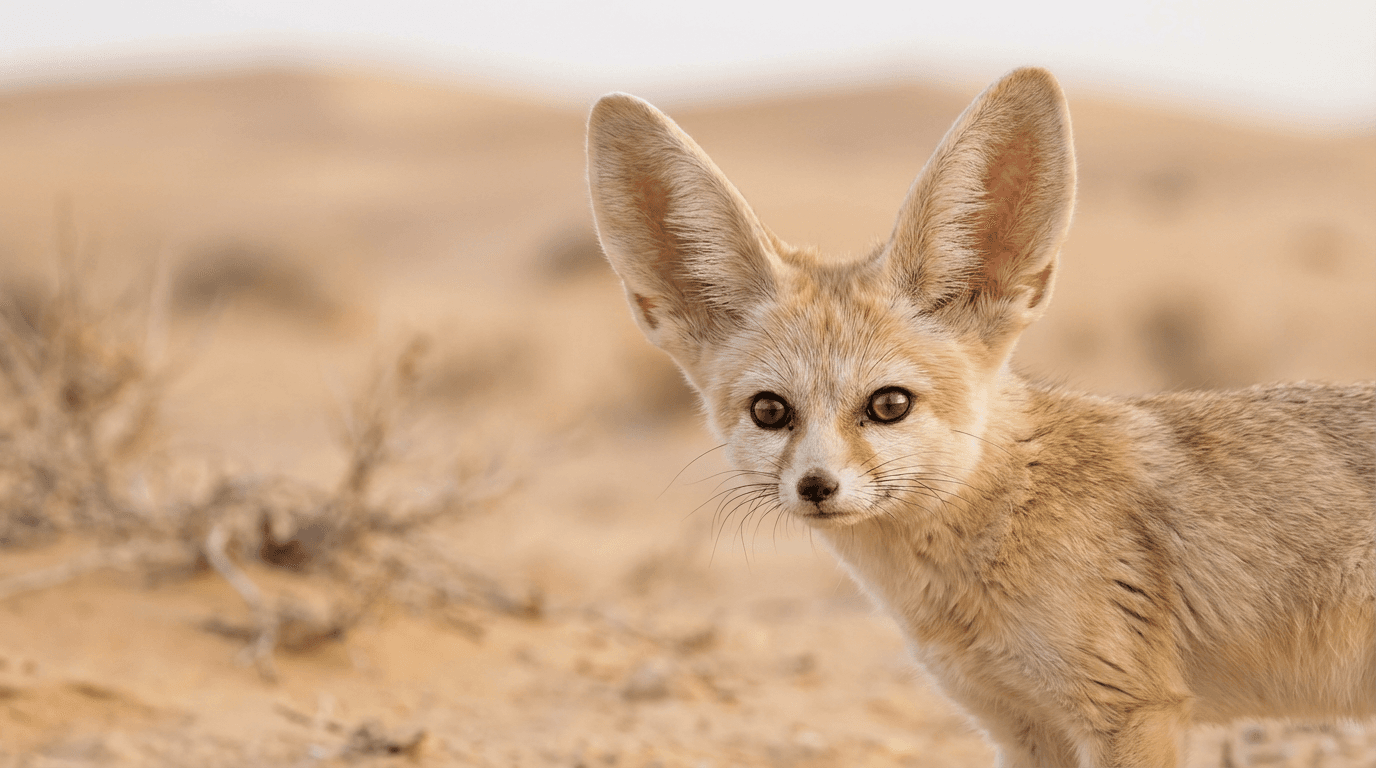 AI-generated Fennec Fox image: Fennec Fox Close-Up Portrait. Popular Animals. Sahara Desert.