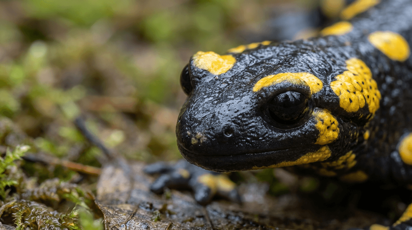 AI-generated Fire Salamander image: Fire Salamander Close Portrait. Amphibians. Central and Southern Europe.