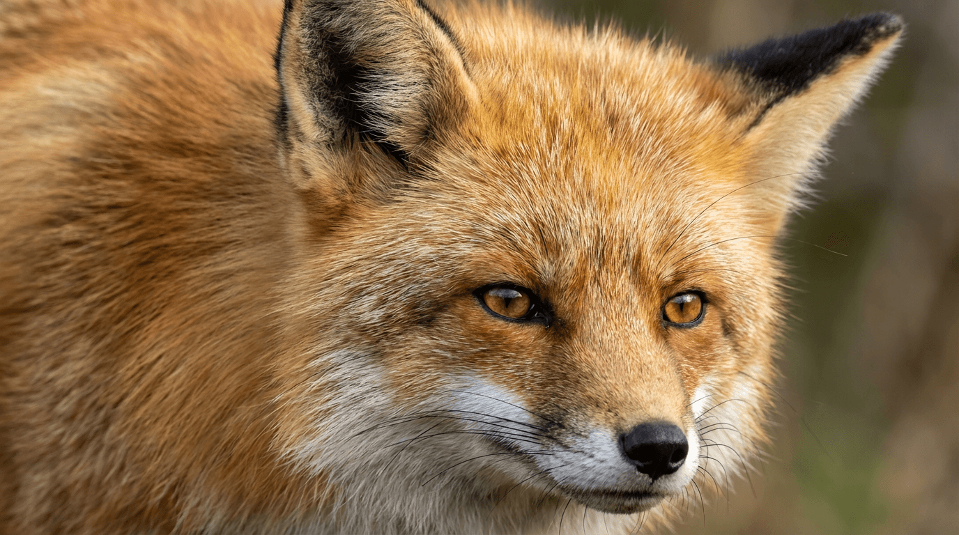 AI-generated Red Fox image: Fox Face Portrait. Canines. Temperate Forests.