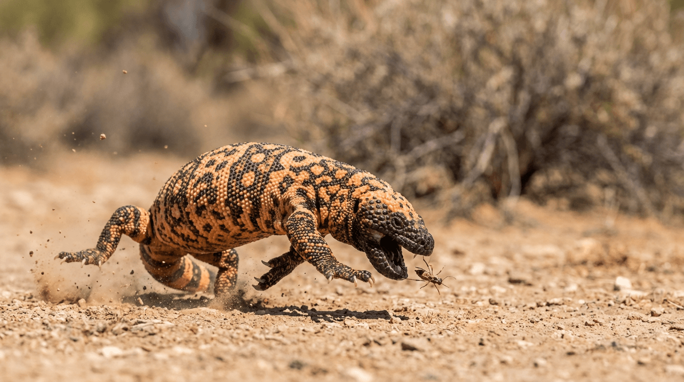 KI-generiertes Bild von Gila Monster: Gila Monster Actionaufnahme. Reptilien. Southwestern United States.