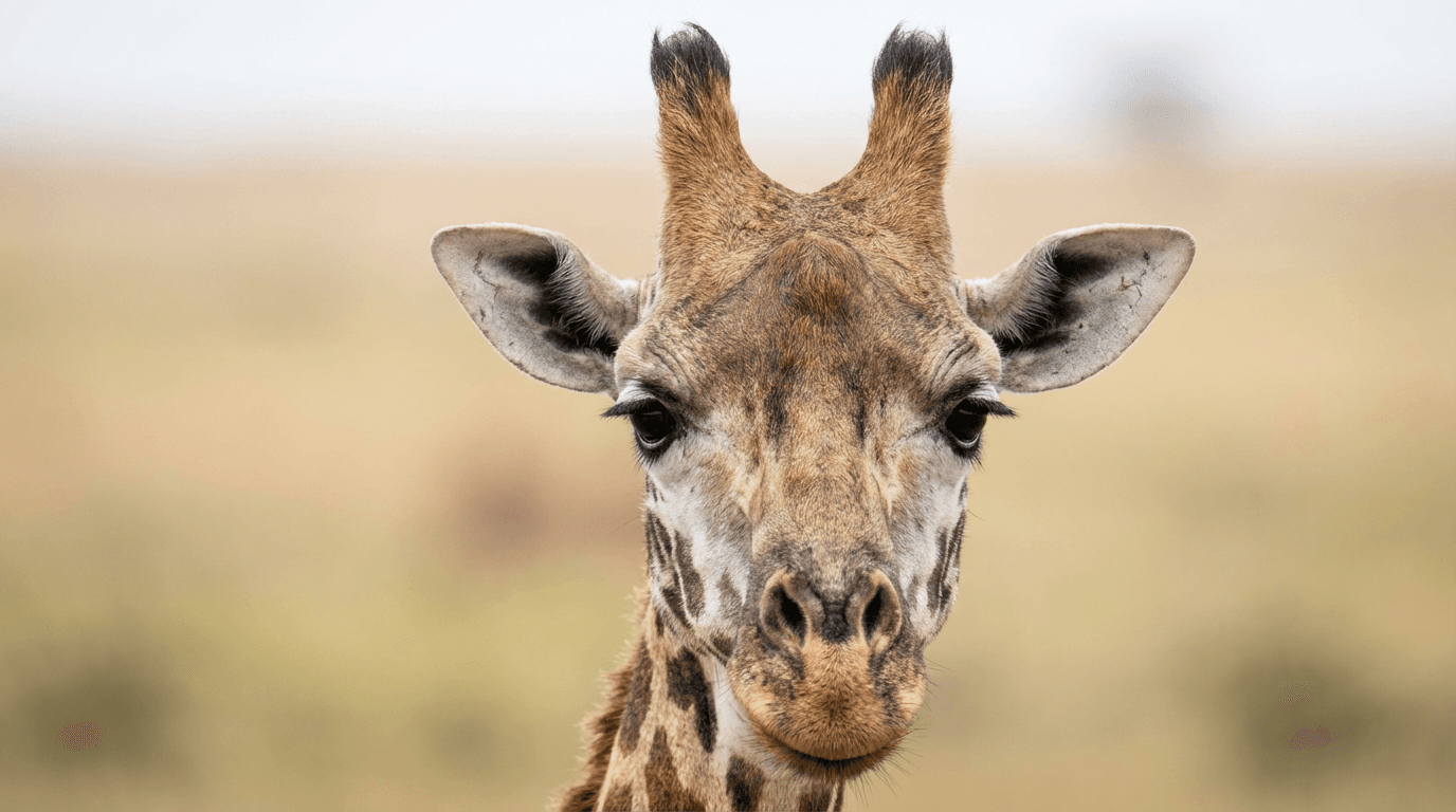 KI-generiertes Bild von Giraffe: Giraffe Face Close-up. Große Säugetiere. African Savanna.