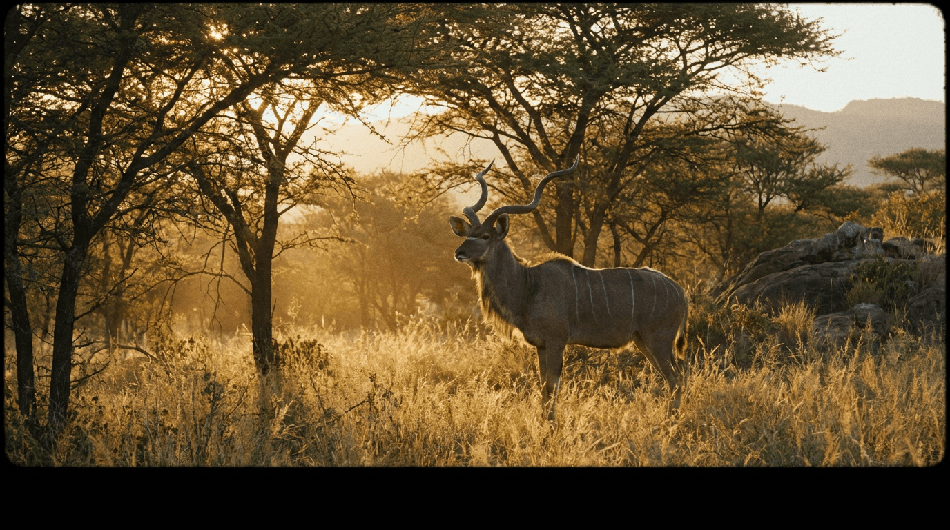 AI-generated Greater Kudu image: Greater Kudu in Natural Habitat. Mammals. African woodlands.