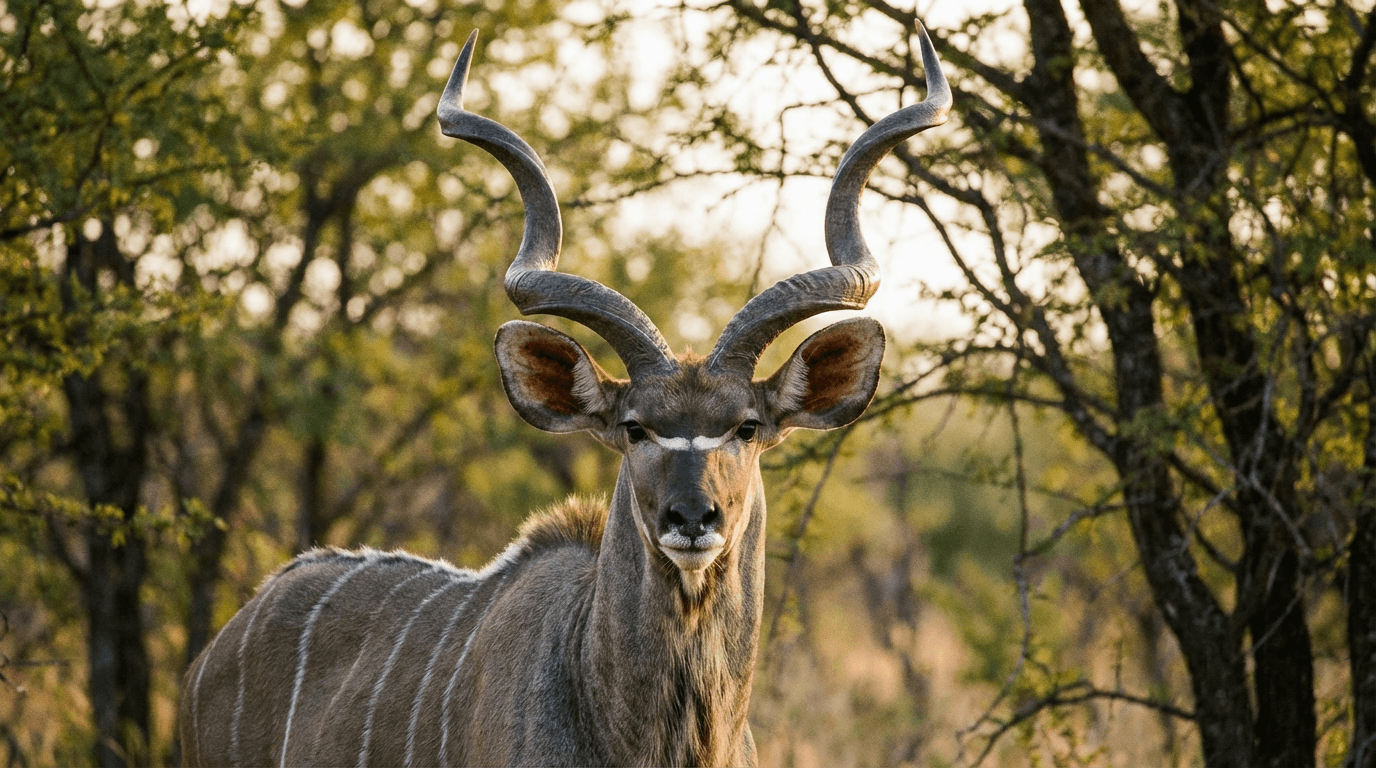 KI-generiertes Bild von Greater Kudu: Greater Kudu im natürlichen Lebensraum. Realistisches Tierbild-Beispiel.