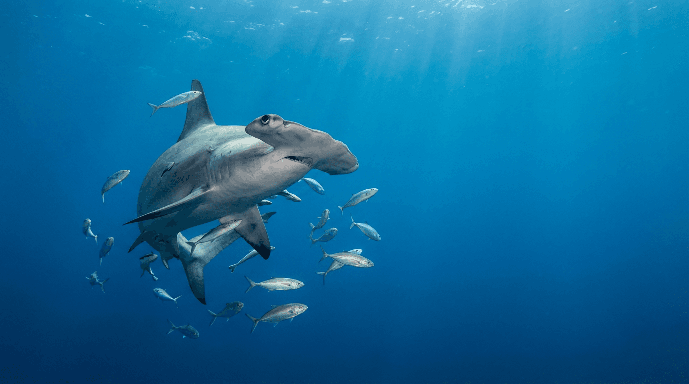 AI-generated Hammerhead Shark image: Hammerhead Shark Action Shot. Marine Predators. Tropical and Temperate Waters.