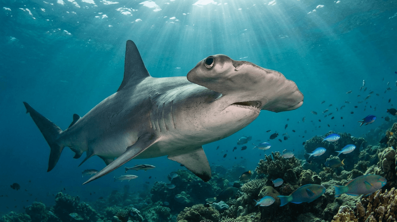 Image de Hammerhead Shark générée par IA : Hammerhead Shark dans son habitat naturel. Exemple d’image animale réaliste.