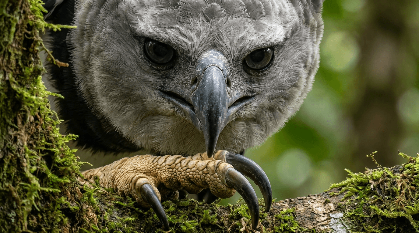 AI-generated Harpy Eagle image: Harpy Eagle Close Portrait. Birds of Prey. Central South American Rainforest.