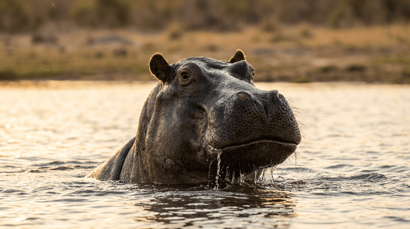 AI-generated Hippopotamus image: Hippo Head Close-up. Large Mammals. African Rivers.