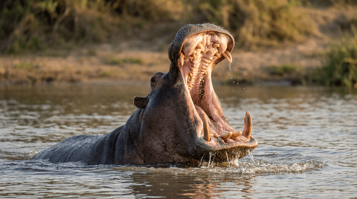 KI-generiertes Bild von Flusspferd: Flusspferd im natürlichen Lebensraum. Realistisches Tierbild-Beispiel.