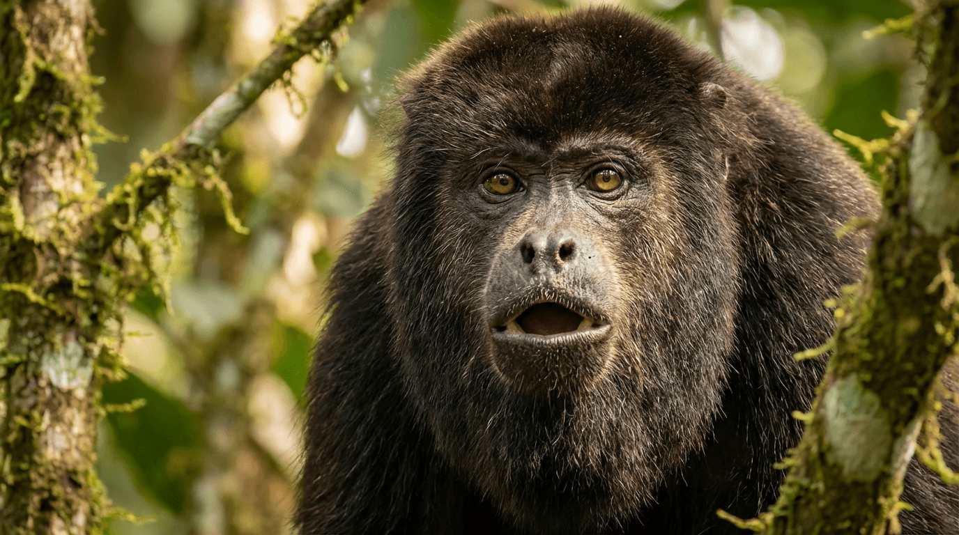 AI 生成的 Howler Monkey 图片:Howler Monkey Close 肖像,灵长类. Central South American Forest。