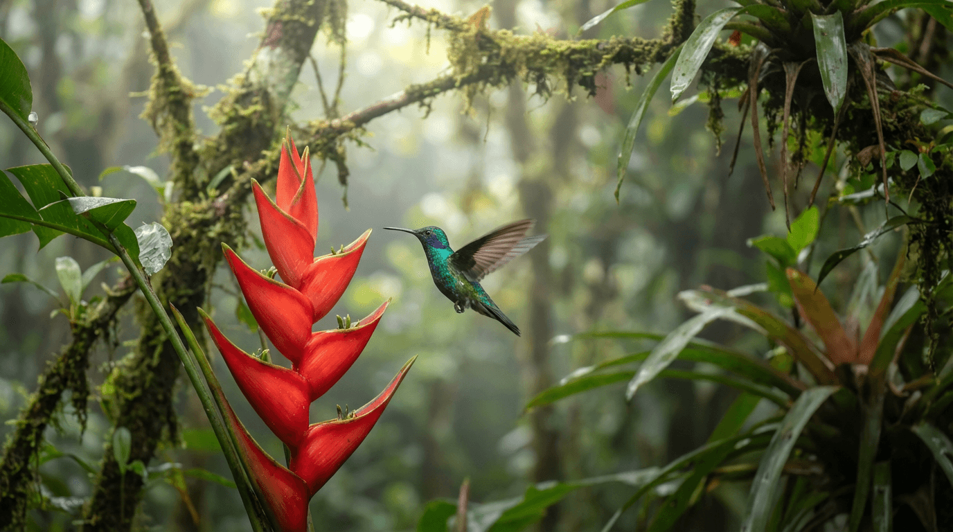 KI-generiertes Bild von Hummingbird: Hummingbird im natürlichen Lebensraum. Realistisches Tierbild-Beispiel.