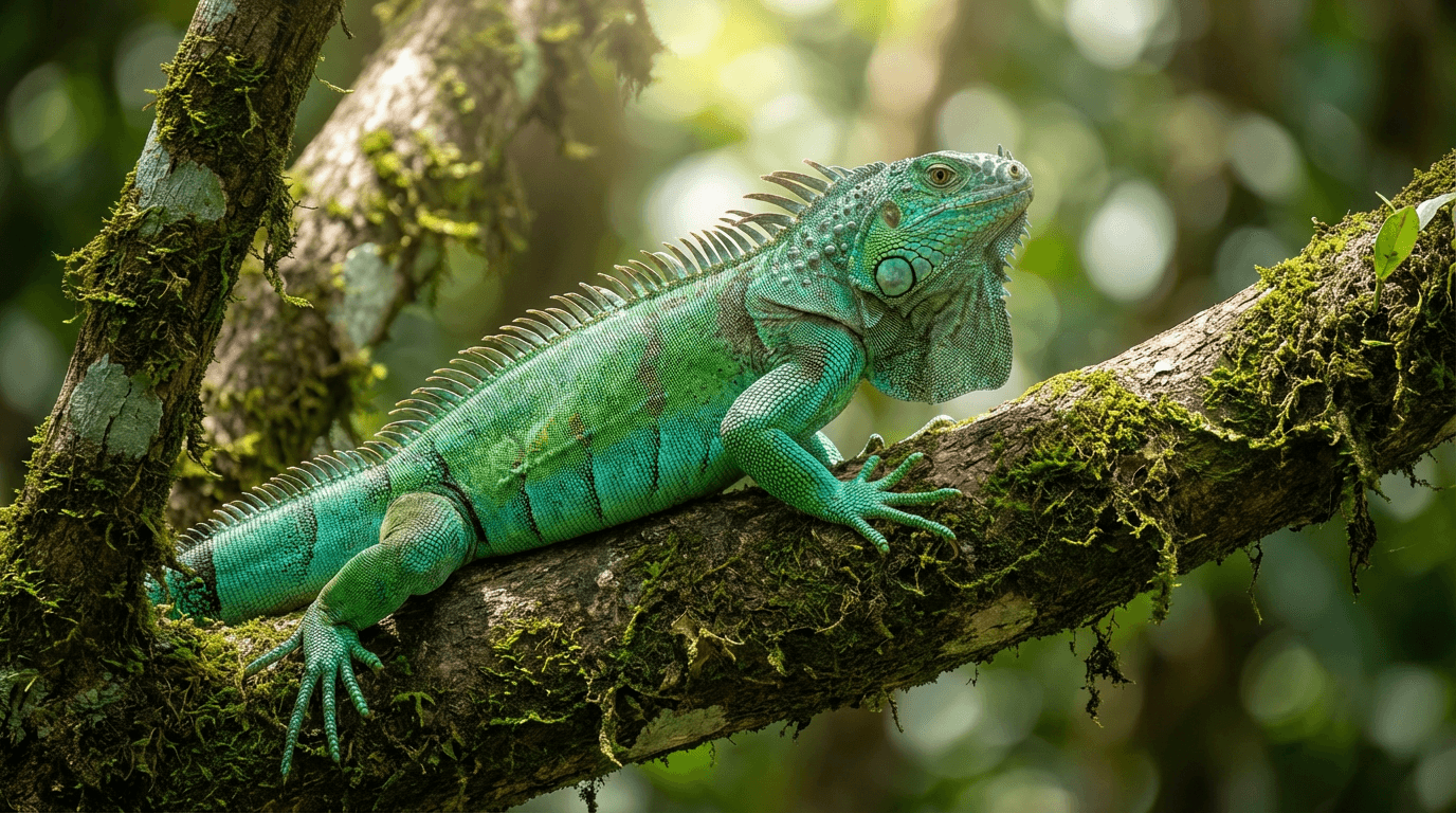 KI-generiertes Bild von Green Iguana: Green Iguana im natürlichen Lebensraum. Realistisches Tierbild-Beispiel.