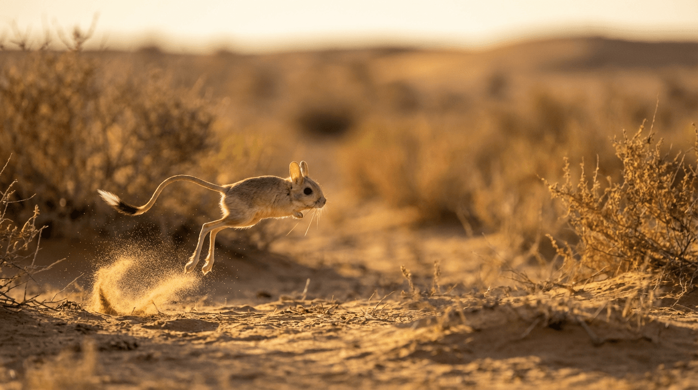 AI-generated Jerboa image: Jerboa Action Shot. Small Mammals. Asia Northern Africa.