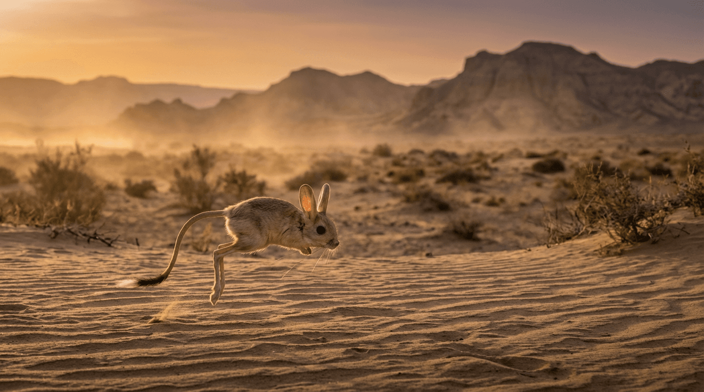 AI-generated Jerboa image: Jerboa in Natural Habitat. Asia Northern Africa. Realistic animal image sample.