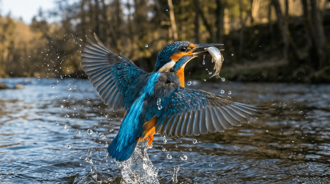 Image de Kingfisher générée par IA : Image d'action de Kingfisher. Oiseaux. mondial.