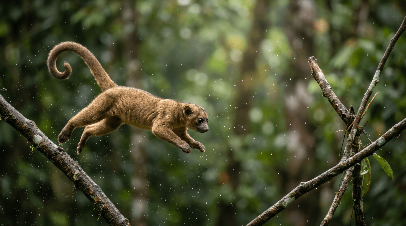 AI-generated Kinkajou image: Kinkajou Action Shot. Small Mammals. Central and South America.