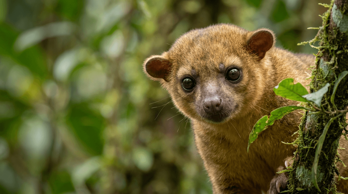 KI-generiertes Bild von Kinkajou: Kinkajou Close Porträt. Kleine Säugetiere. Central and South America.