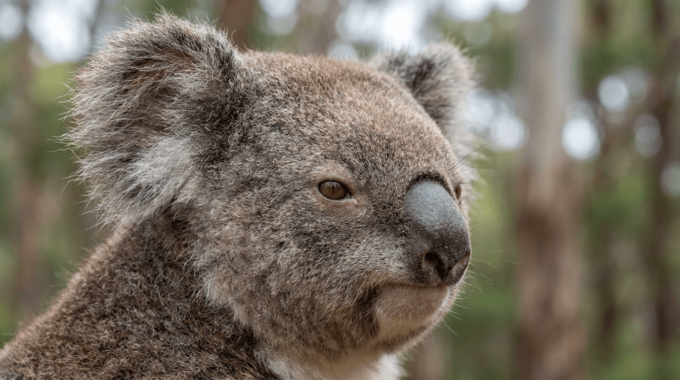 AI-generated Koala image: Koala Close-Up Portrait. Popular Animals. Australian Eucalyptus Forests.