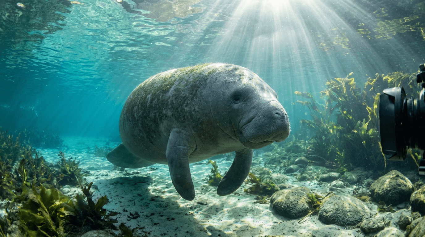 KI-generiertes Bild von Manatee: Manatee im natürlichen Lebensraum. Realistisches Tierbild-Beispiel.