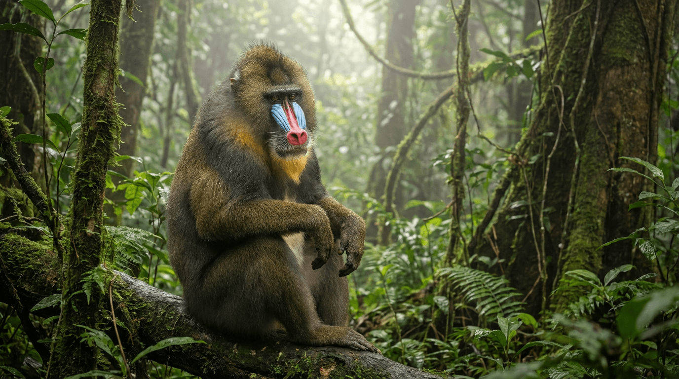AI-generated Mandrill image: Mandrill in Natural Habitat. Realistic animal image sample.