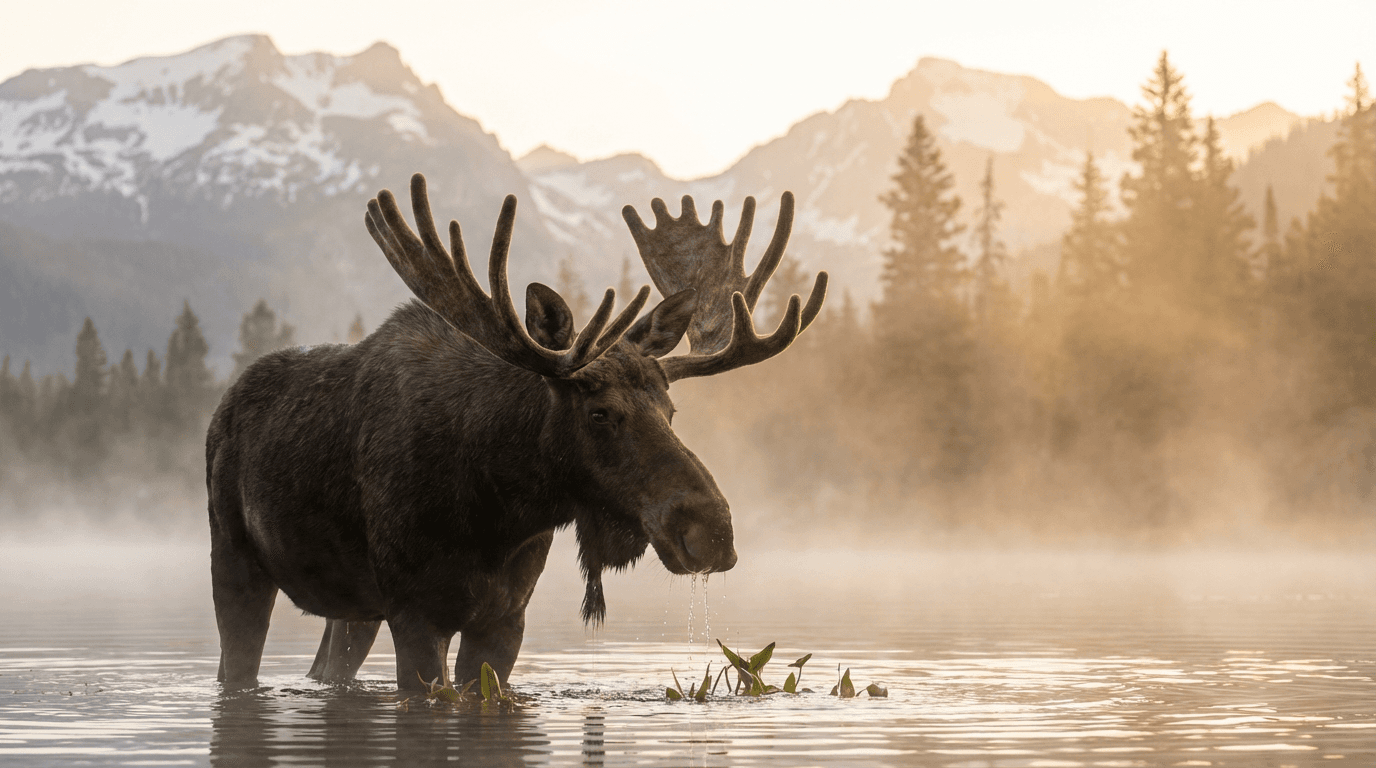 AI-generated Moose image: Moose in Natural Habitat. Realistic animal image sample.