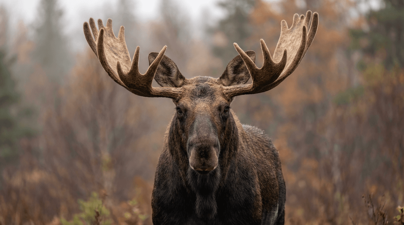 AI-generated Moose image: Moose Head Portrait. Large Mammals. Northern Forests.