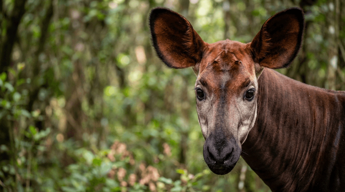 AI-generated Okapi image: Okapi Close Portrait. Large Mammals. Democratic Republic of Congo.